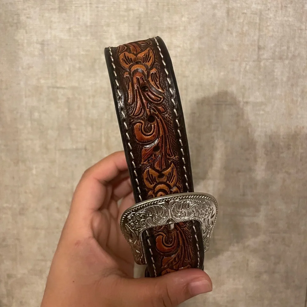 Brown Leather Embossed Belt